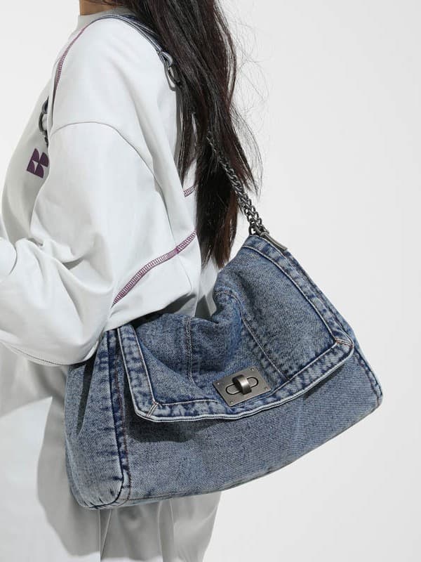 Vintage Casual Denim Bag 2025 New Style Chain Shoulder Bag Flash Large Capacity Commuter Tote Bag