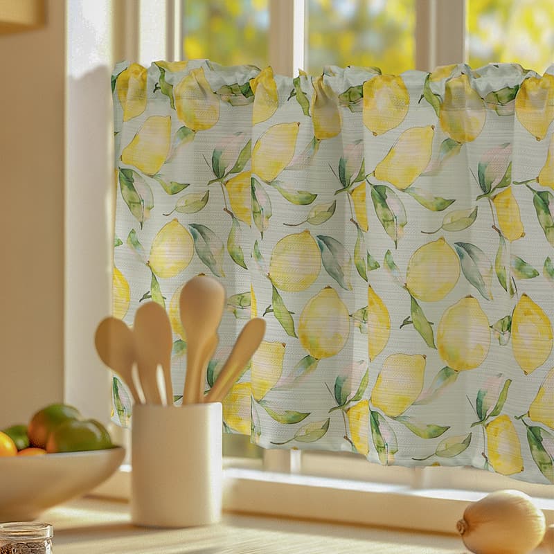 Lemon Print Cotton Polyester Blend Door Curtain Room Partition Coffee Kitchen Bedroom Window Curtain Modern Minimalist Style