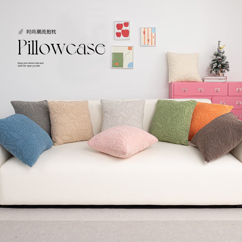 Flower pillowcase jacquard velvet living room office car decoration pillow removable and washable cushion cover flower jacquard velvet