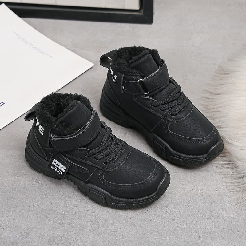 Boys' winter shoes, children's fleece-lined, thickened, warm snow boots, for medium and large children, cotton-padded sports winter shoes