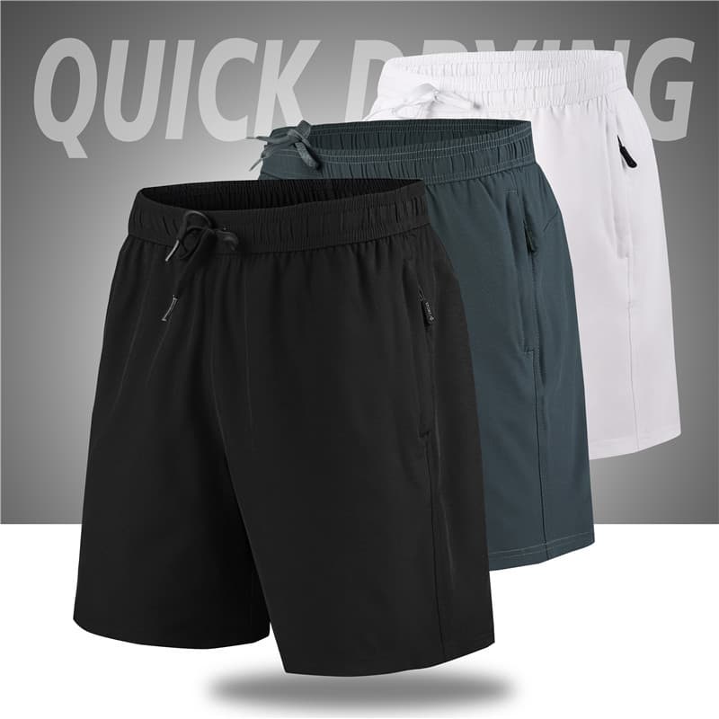 Men's Sporty Quick Dry Fitness Shorts Casual Loose Beach Pants High Waist Zipper Closure Straight Leg Knitted Pure Color