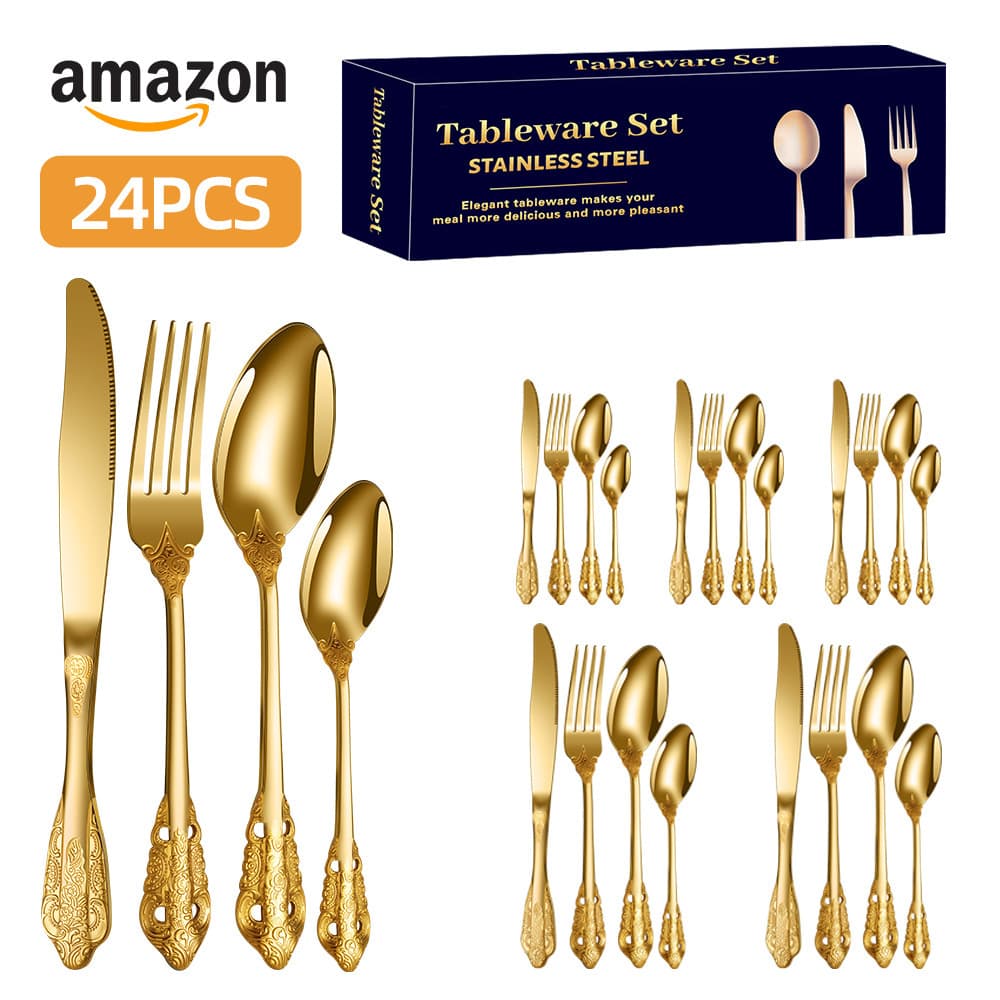 Cross-Border Palace Stainless Steel Cutlery Gift Set 6-Person 24-Piece Hotel Western Restaurant Steak Knife Fork Spoon Set