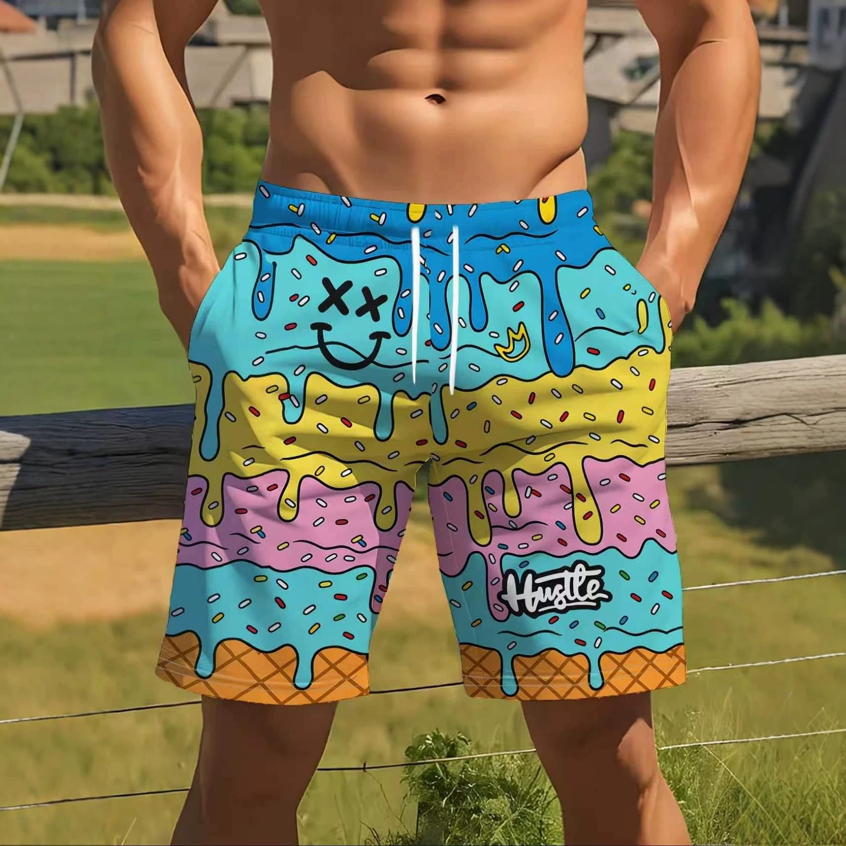 European and American Cross-Border Hot-Selling Digital Print Summer Comfortable Casual Loose Plus Size Men's Palm Tree Bermuda Shorts Beachwear