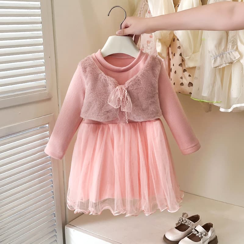 Girls' velvet dress, winter new fashionable baby girl's long-sleeved princess dress, winter warm skirt