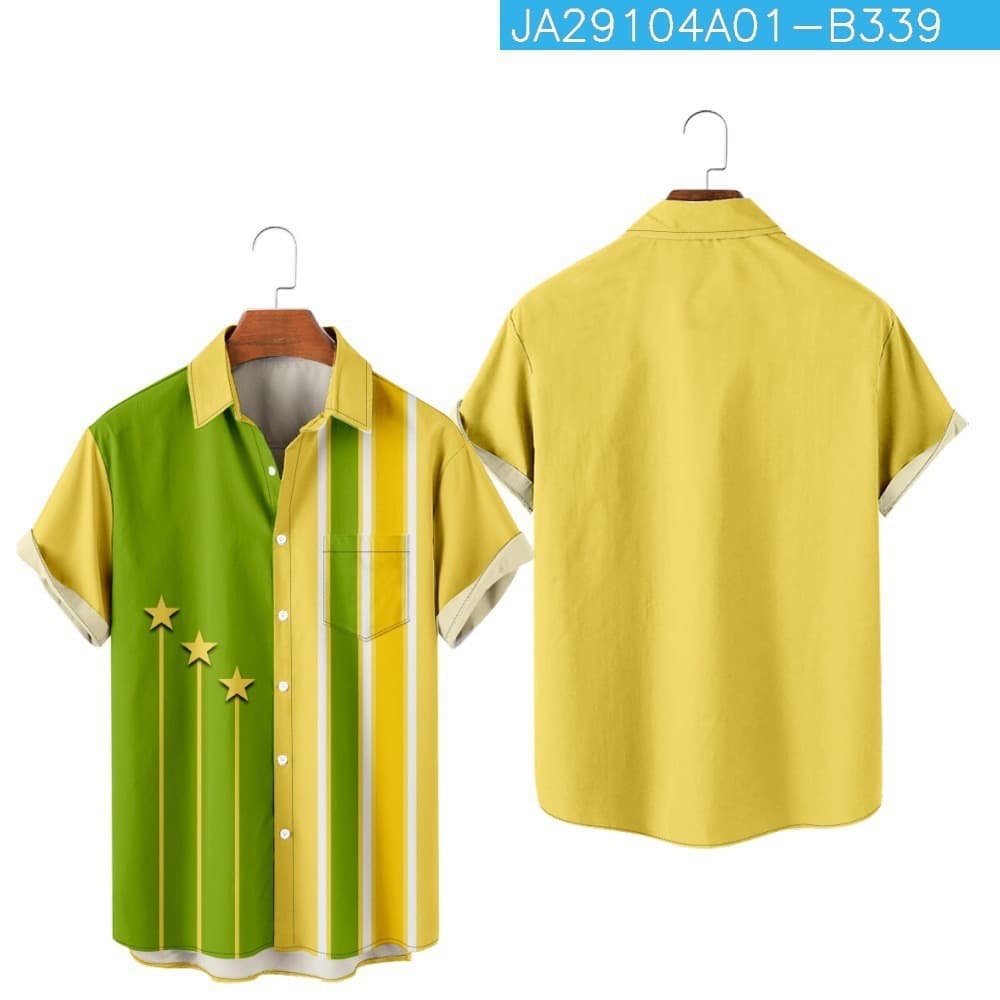 2025 Cross-Border Summer New Splicing Element Short Sleeve Shirt 3D Print Casual Top for Men Plus Size