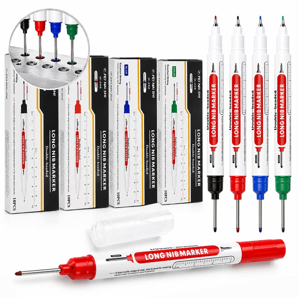 Double-Ended Long Tip Marker for Woodworking, 20mm Marker for Deep Hole Tile Marking, Extended Punch Marking Pen