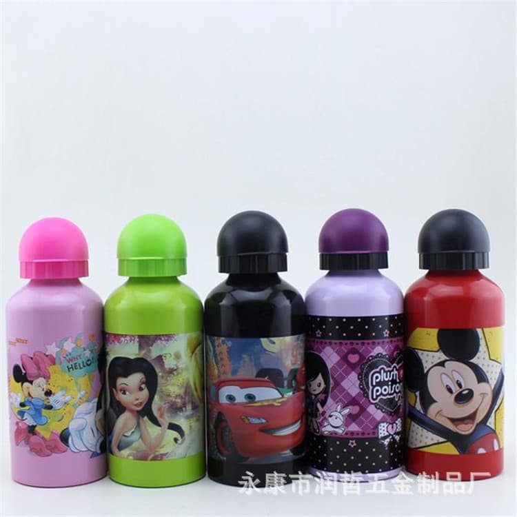 Factory Wholesale Children's Cartoon Sports Water Bottle Single-Layer Small Mouth Aluminum Hiking Canteen Outdoor Portable Sports Aluminum Bottle