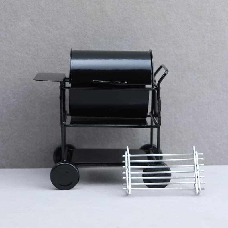 112 Dollhouse Miniature Outdoor Square Barbecue Grill Cart Iron Art Ornament Model Compact Bbq Oven Metal Crafts