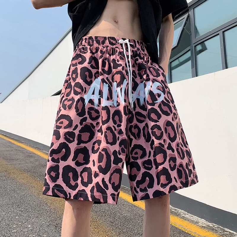 Leopard Print Beach Shorts for Men, Summer Thin Quick-Dry Loose Boxer Shorts, Couple Casual 5-Inch Shorts, Trendy