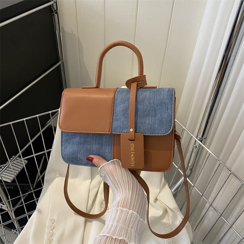 Trendy Fashion Patchwork Textured Handbag 2026 Summer Commuter Stylish Shoulder Crossbody Bag Small Square Bag