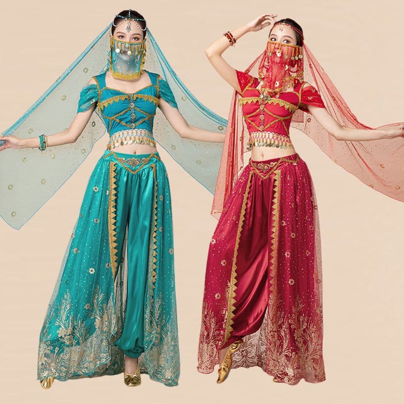 Halloween performance costume: Aladdin Jasmine Princess Belly Dance Exotic Indian Female Western Region Dancer Set