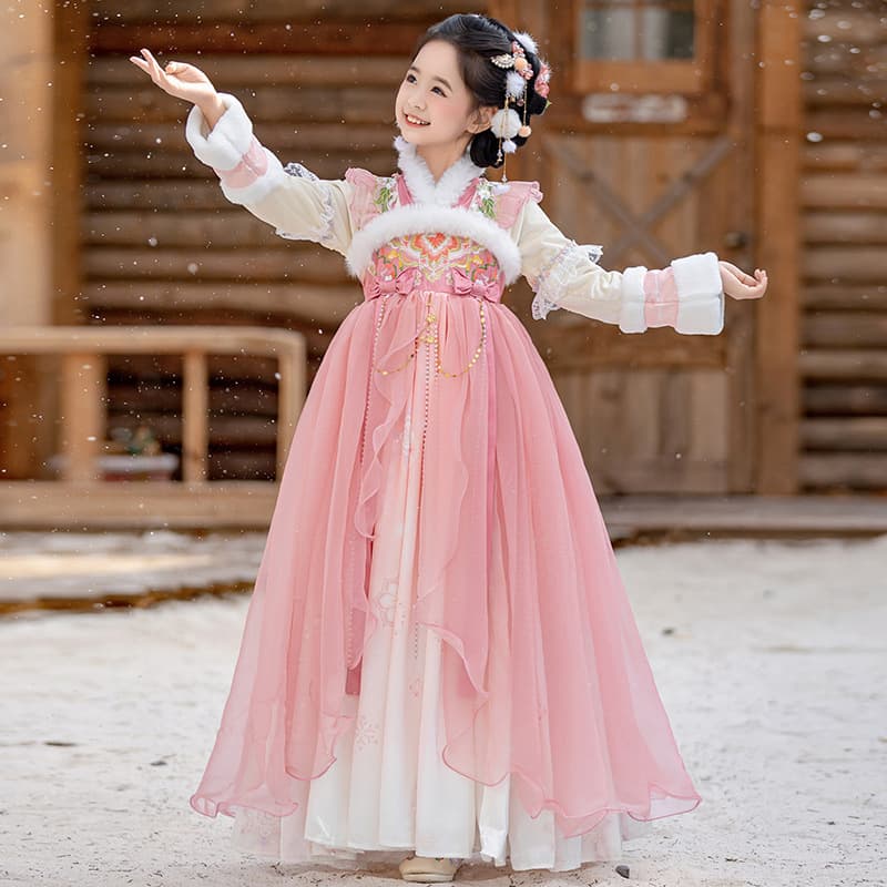 Ancient style super fairy children's Hanfu winter dress 2026 new children's winter Chinese style plus velvet thickened Tang suit skirt
