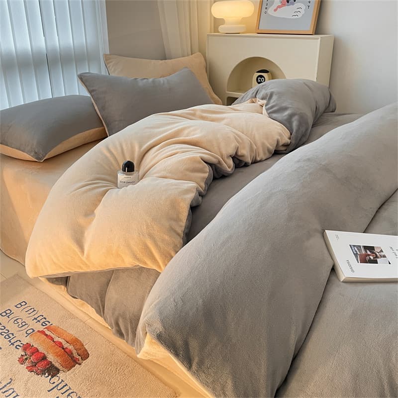 Winter Milk Velvet 4-Piece Bedding Set, Thick Solid Color Sheet, Duvet Cover, Coral Fleece Fitted Sheet, Dormitory 3-Piece Set Wholesale