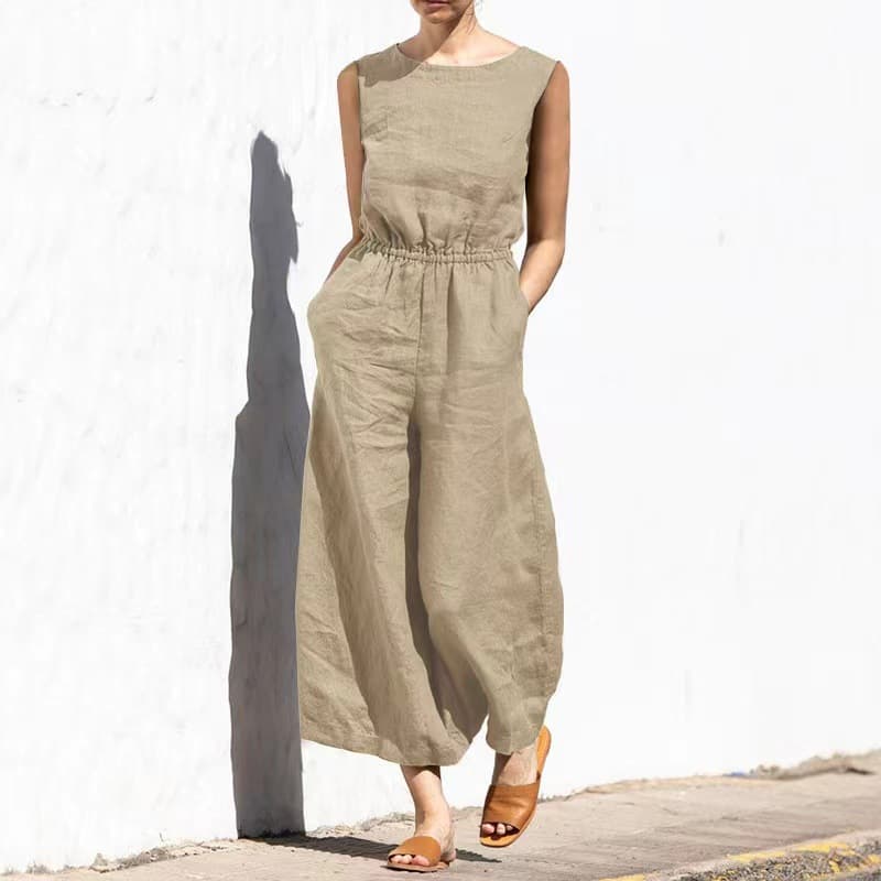 S-5XL Women Jumpsuit Casual Ladies Clothes Loose Cotton Linen Jumpsuit