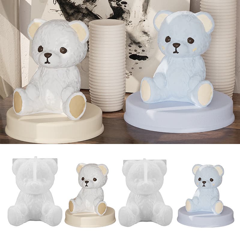 DIY 3D Teddy Bear Ice Mold Epoxy Resin Smiling Teddy Bear Sitting and Standing Bear Baking Silicone Mold