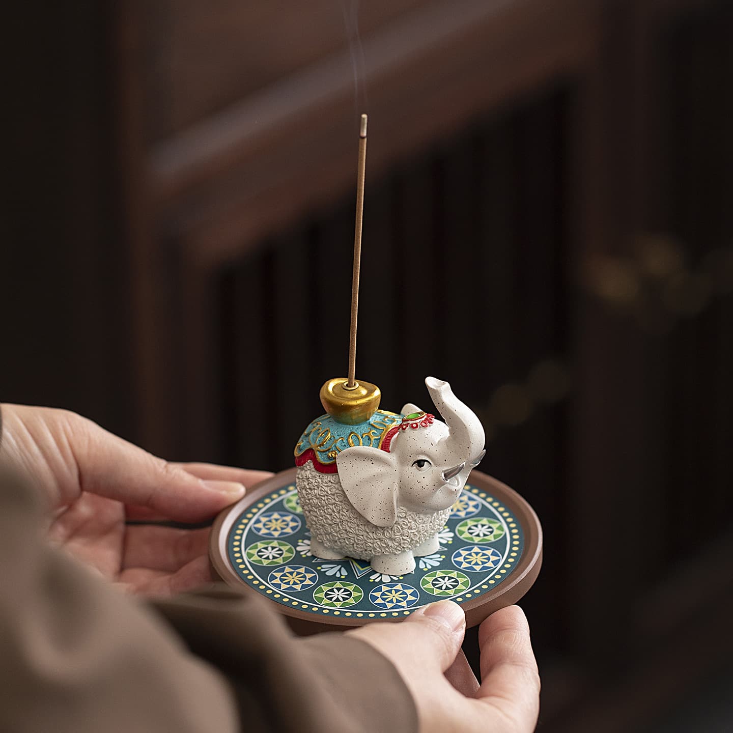 Auspicious Elephant Incense Holder Ornament for Home Indoor Fragrance Tea Table Tea Ceremony Incense Burner Chinese Style Tea Tray Incense Tray Decoration