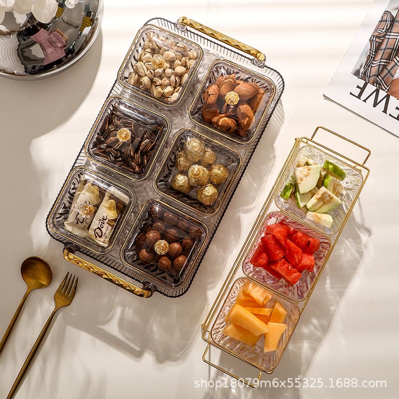 Gold Frame Snack Candy Dessert Nut Snack Plate Chocolate Light Luxury Snack Tray Factory Urgent Purchase Stock Direct Sales