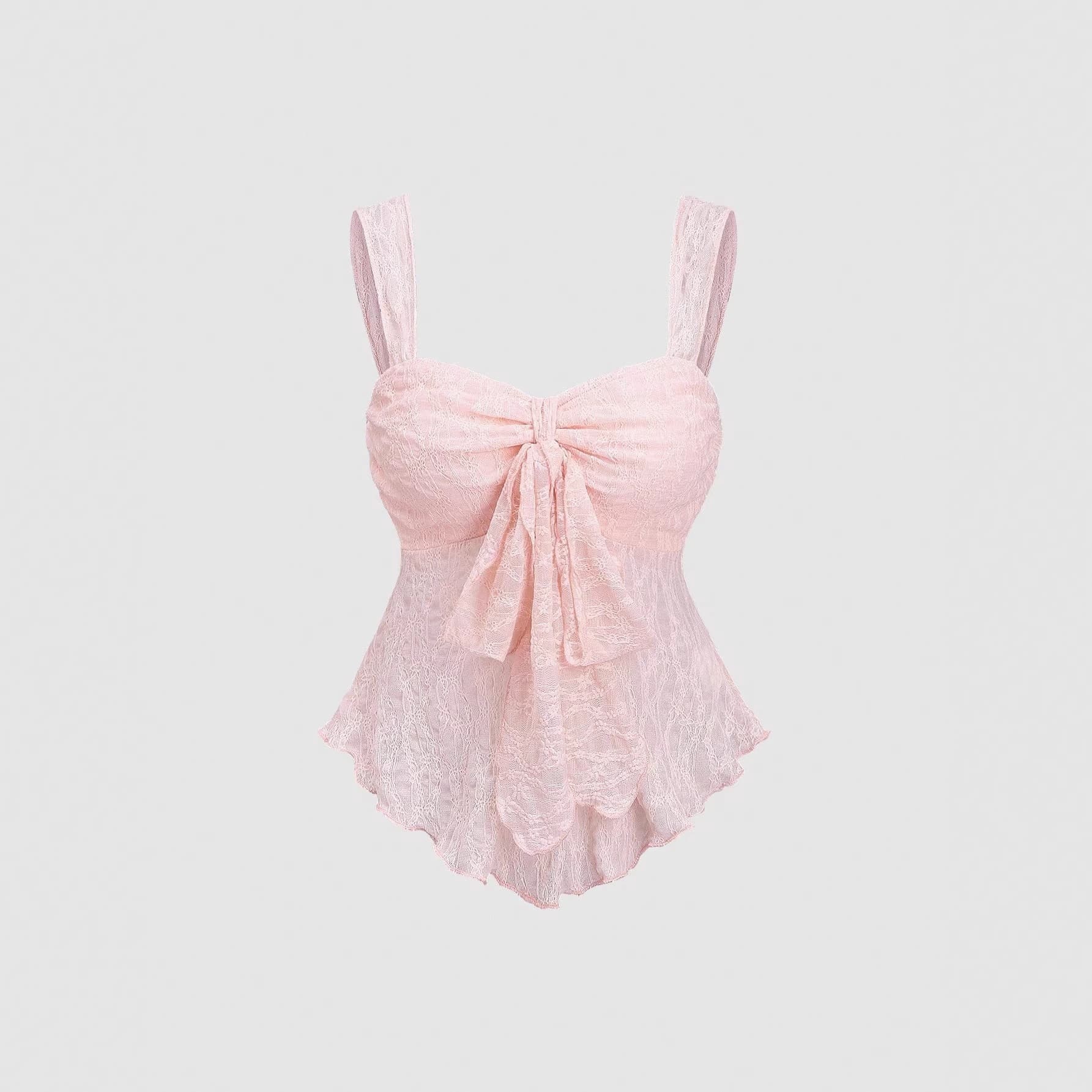 Cropped Top French Pure Style Camisole with Bow Decoration Short Sleeve Soft Waist Lace Inner Layer