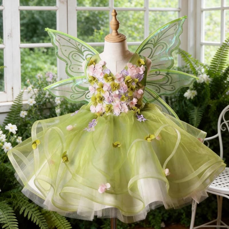Forest-style Girls Dress 2026 New Flower Birthday Gown Princess Dress Children Sleeveless Fairy Dress