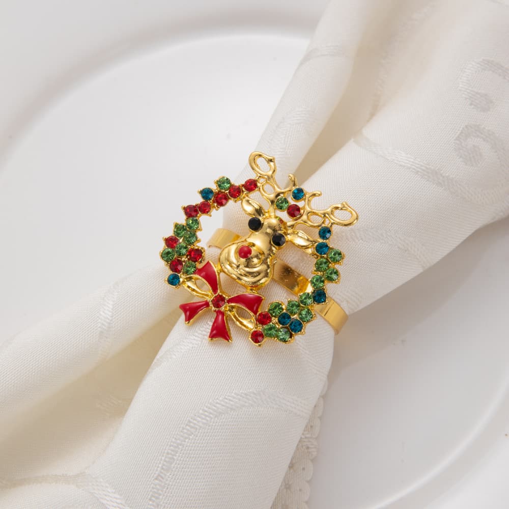 ✅ Factory Direct Christmas Tree Reindeer Napkin Rings Bell Napkin Holder Metal Napkin Ring Christmas Decoration Buckle Factory