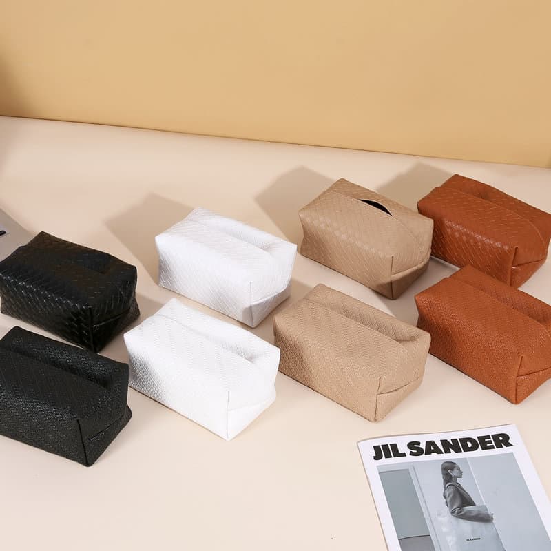 Light luxury braided leather tissue paper car bedroom tea table high-end simple tissue paper box in various colors leather tissue box
