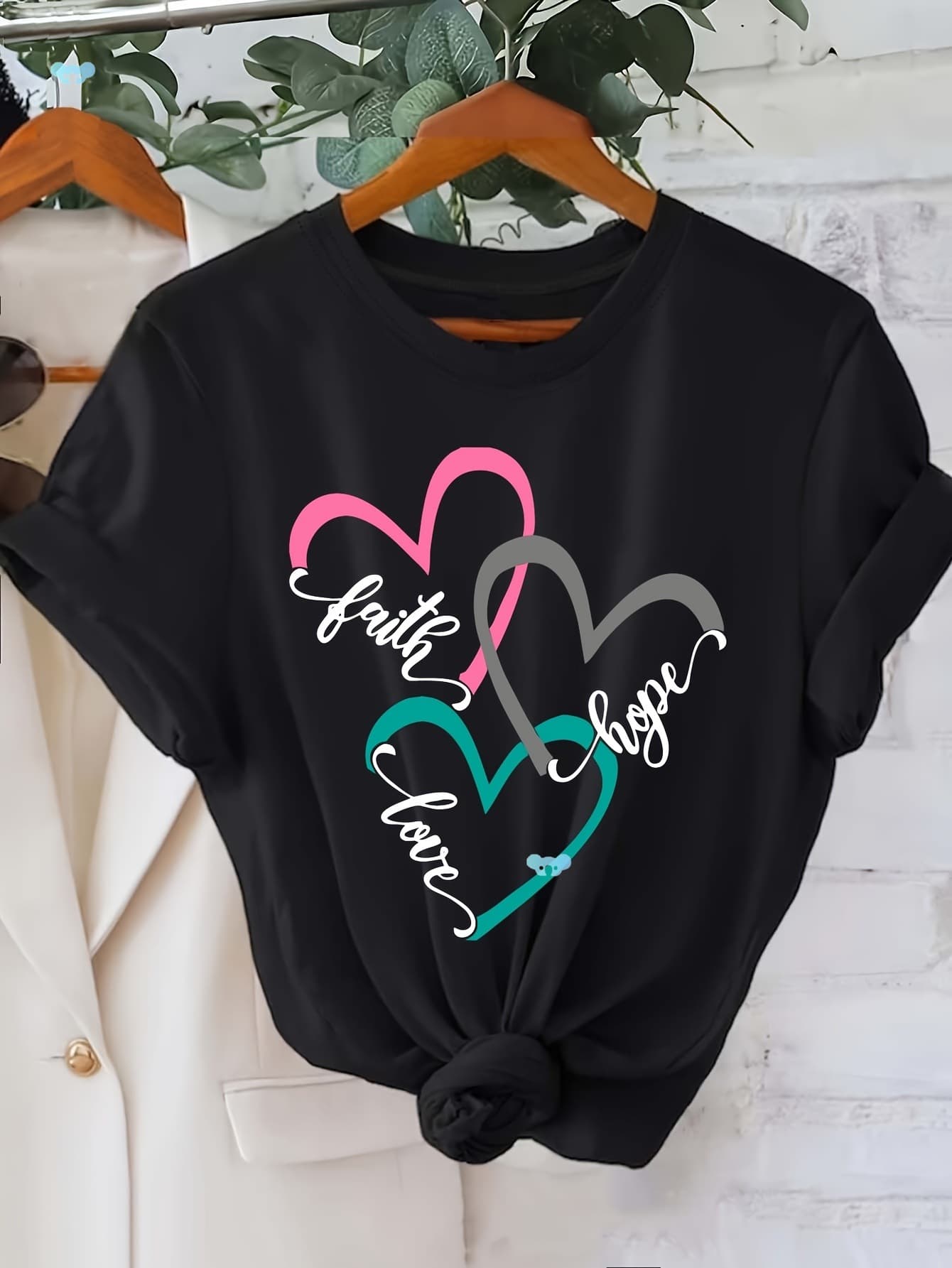 Women's Plus Size Faith Love Hope Letter T-Shirt, Casual