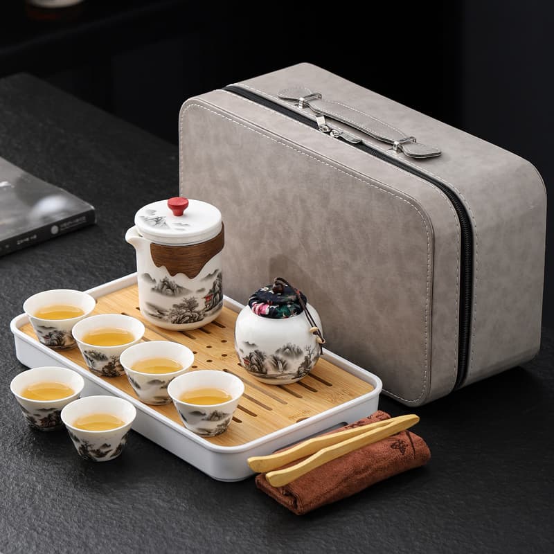 Ink Wash Thousand Miles Landscape Quick Cup Set with One Pot and Four Cups Portable Travel Tea Set Corporate Souvenir with Logo Printing
