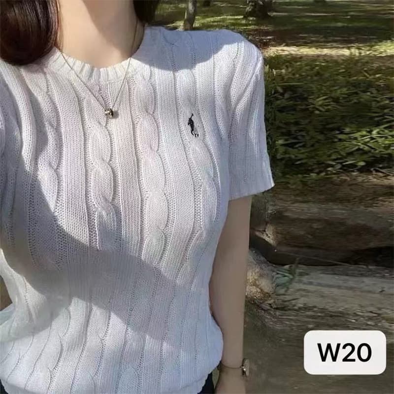 Elegant High-End Round Neck Cable Knit Logo Short Sleeve Wool Women's Top Knitted T-Shirt Factory