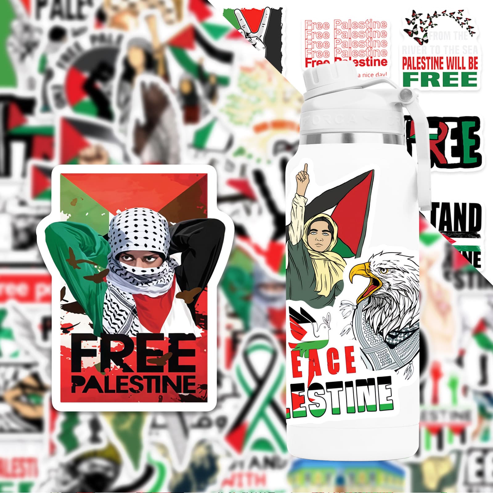 50 new hot-selling Palestinian graffiti stickers, decorative mobile phone case, water cup, suitcase, refrigerator, car sticker