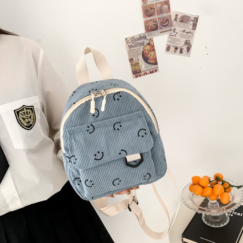 2024 New Single Shoulder Crossbody Cute Girls Outdoor Fresh Sweet Smiley Face Phone Coin Purse Corduroy Handbag
