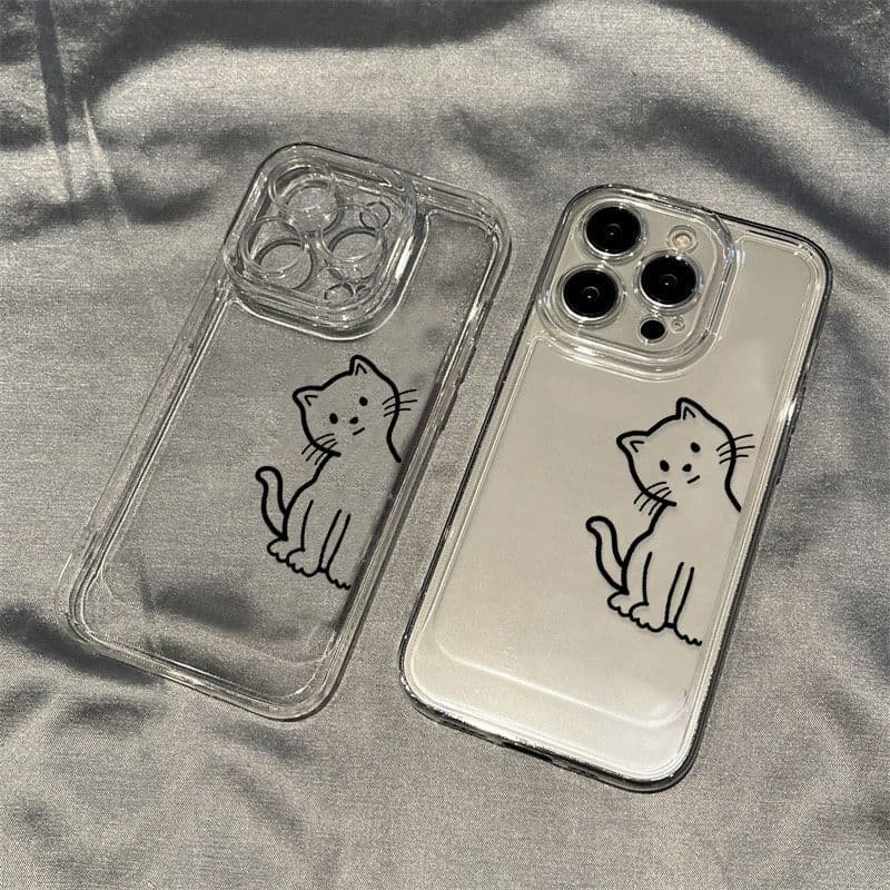 Cute Cat Line Pattern Case for iPhone 17 Pro Max, 16, 13, Apple 14/15, Creative Anti-Drop