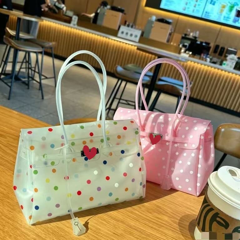 TPU Jelly Bag Transparent Fashionable Luxury Handbag New Style Large Tote Bag for Mature Women Polka Dot