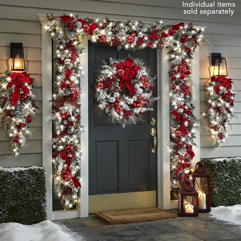 2023 Meihui Christmas Flocked Wreath Door Hanging Christmas Decoration Christmas Wreath Rattan Upside-Down Tree Ornament