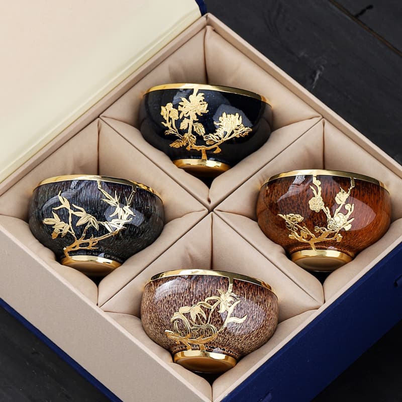 Master Cup Five Elements Kung Fu Tea Set Home Ceramic Gift Creative Jianzhan Tea Cup Gold Inlaid Jade Kiln Change Gift Box Set