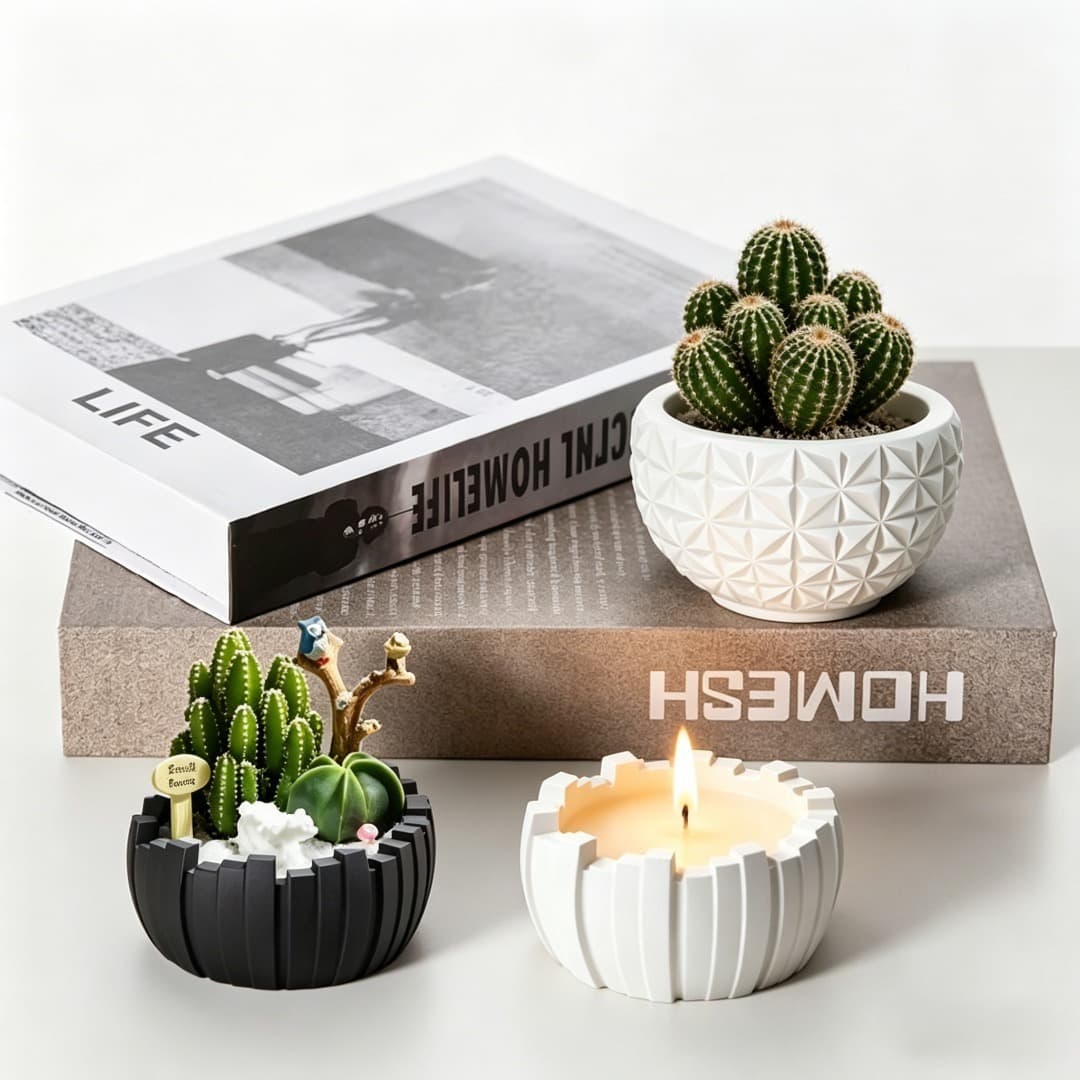 Two-piece set of geometric texture flower pot silicone mold scented candle cup DIY plaster storage ornament mold
