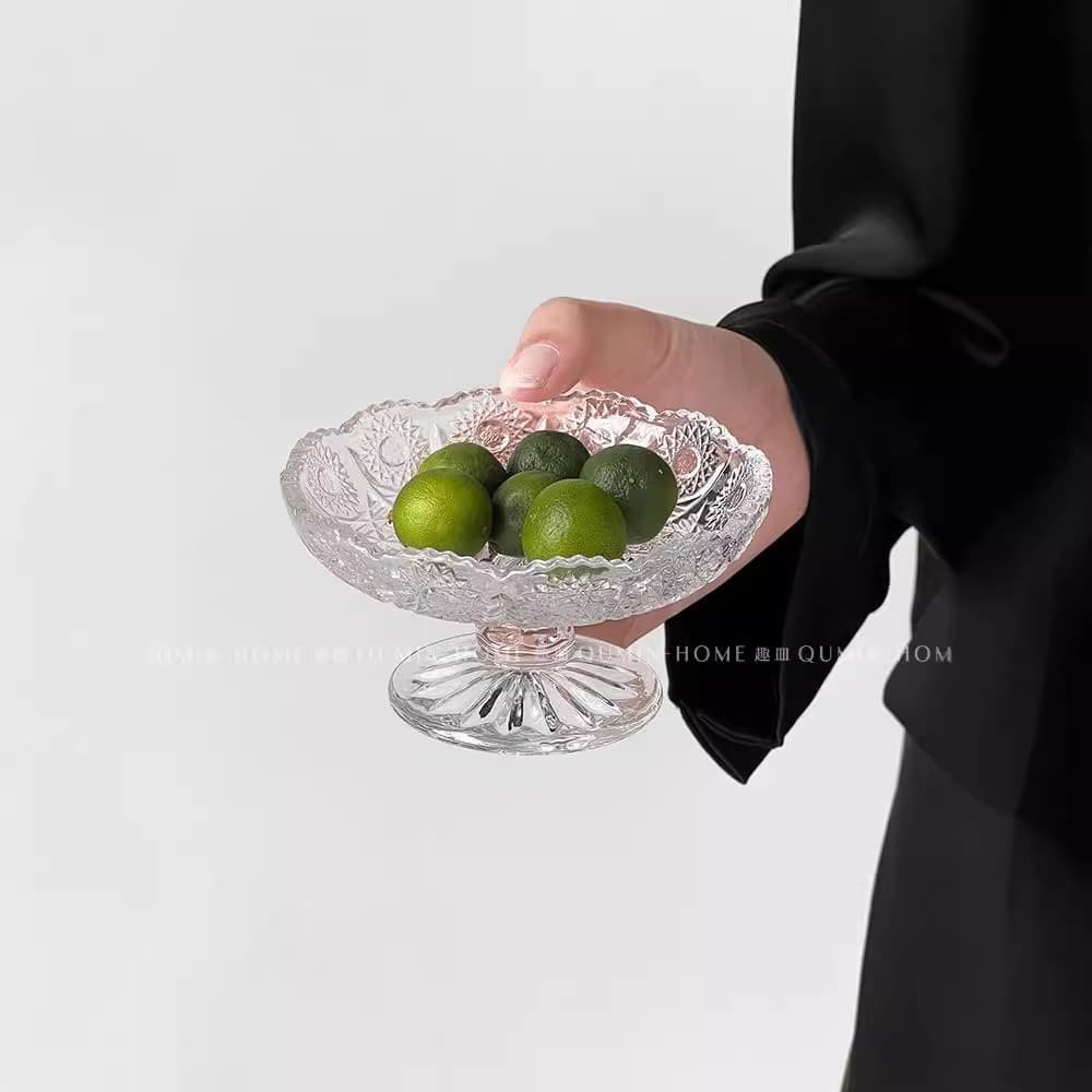 Design Fruit Plate Snack Plate Creative Modern Living Room Coffee Table with Plate Tall Crystal Glass Fruit Plate