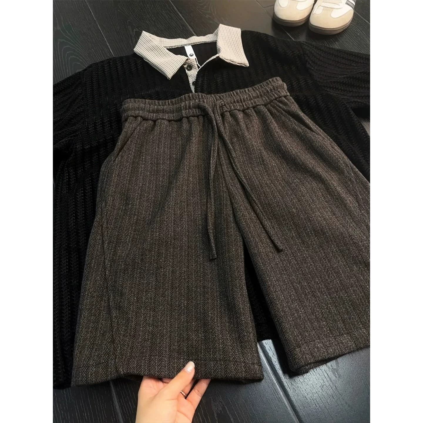 Old Money Style Diagonal Cut Knit Shorts Men's Summer Casual Breathable Relaxed Pants Clean Fit 5-Inch Mid-Length Shorts