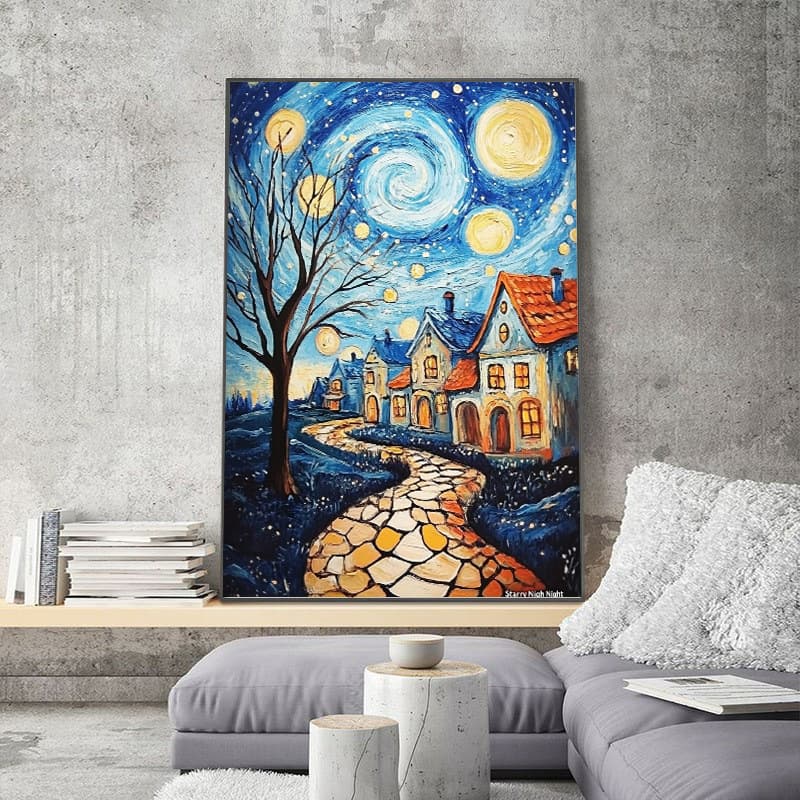 2026 new DIY diamond embroidered square diamond set Van Gogh series starry sky diamond painting living room hanging painting free three-piece set