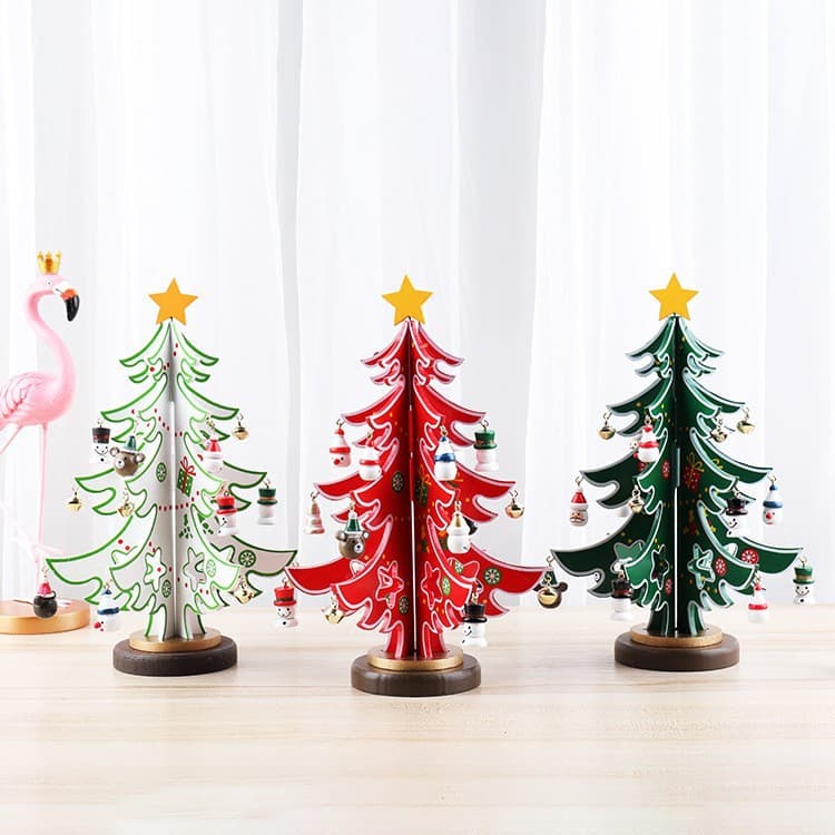 Christmas Decorations Wooden Mini Christmas Tree Ornaments Gifts Scene Setting