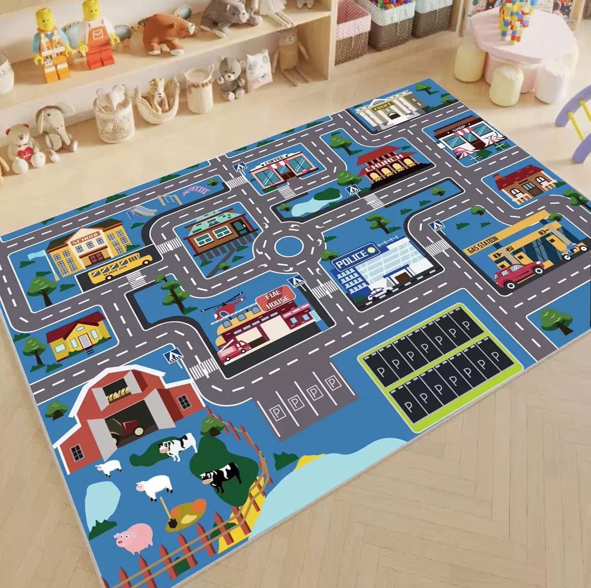 Cross-border children's crawling mat, easy-to-clean floor mat, living room stain-resistant, children's educational rug, baby room road traffic carpet