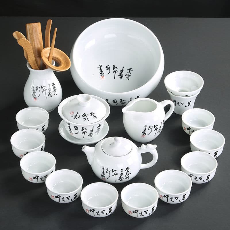 White Porcelain Gongfu Tea Set, Ceramic Teacup Teapot Gaiwan Tea Set for Home Use Complete Set