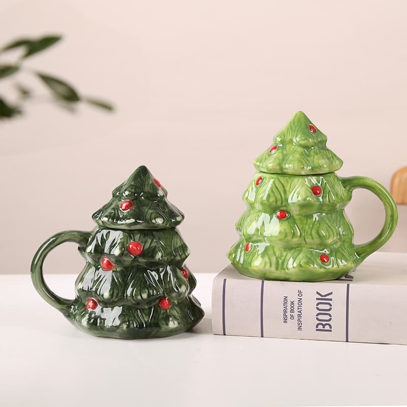 Cute Cartoon Christmas Ceramic Cup with Lid Large Capacity Santa Claus Snowman Bear Christmas Tree Mug