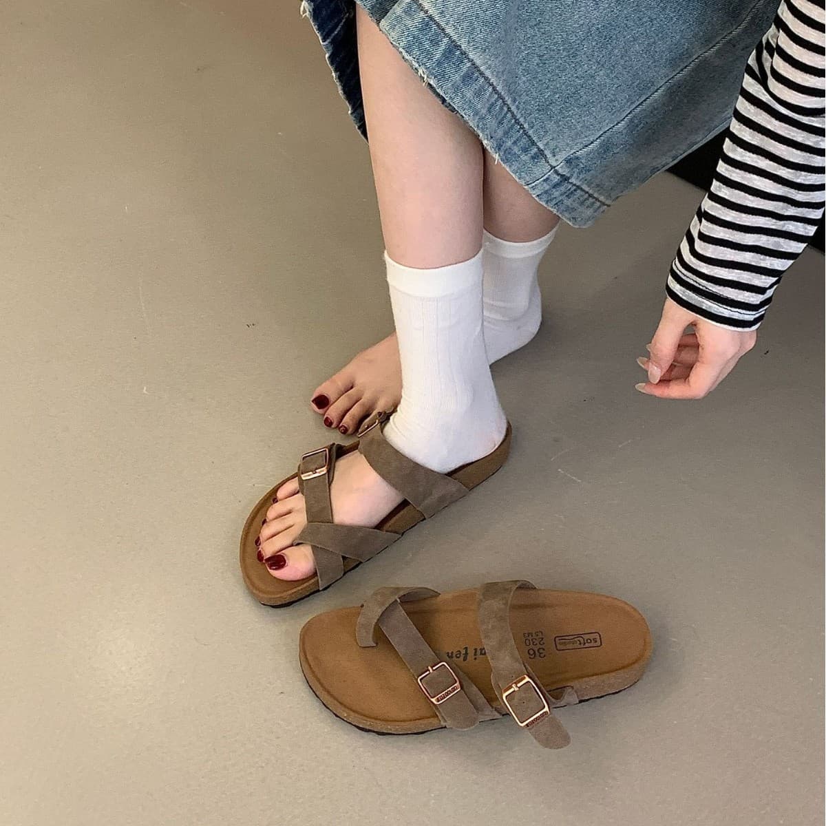 Genuine Leather Toe-Clip Platform Casual Commute Beach Birkenstock Sandals 2026 Summer Soft Sole Fashion Women's Shoes
