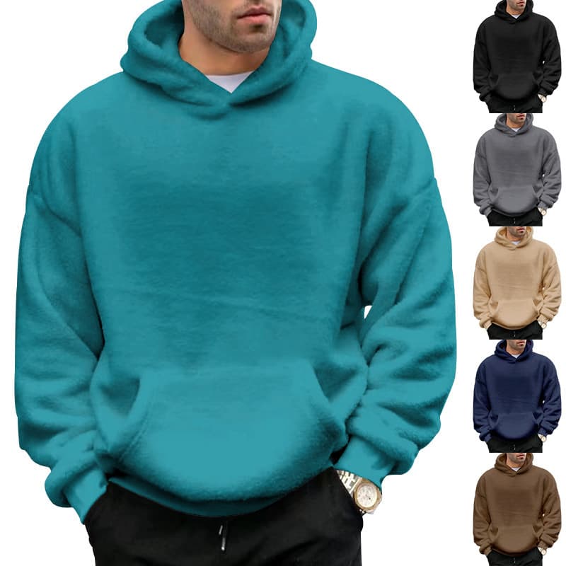 Cross-border foreign trade 2023 new winter double-sided velvet youth hooded sweatshirt men's lamb wool winter pullover jacket