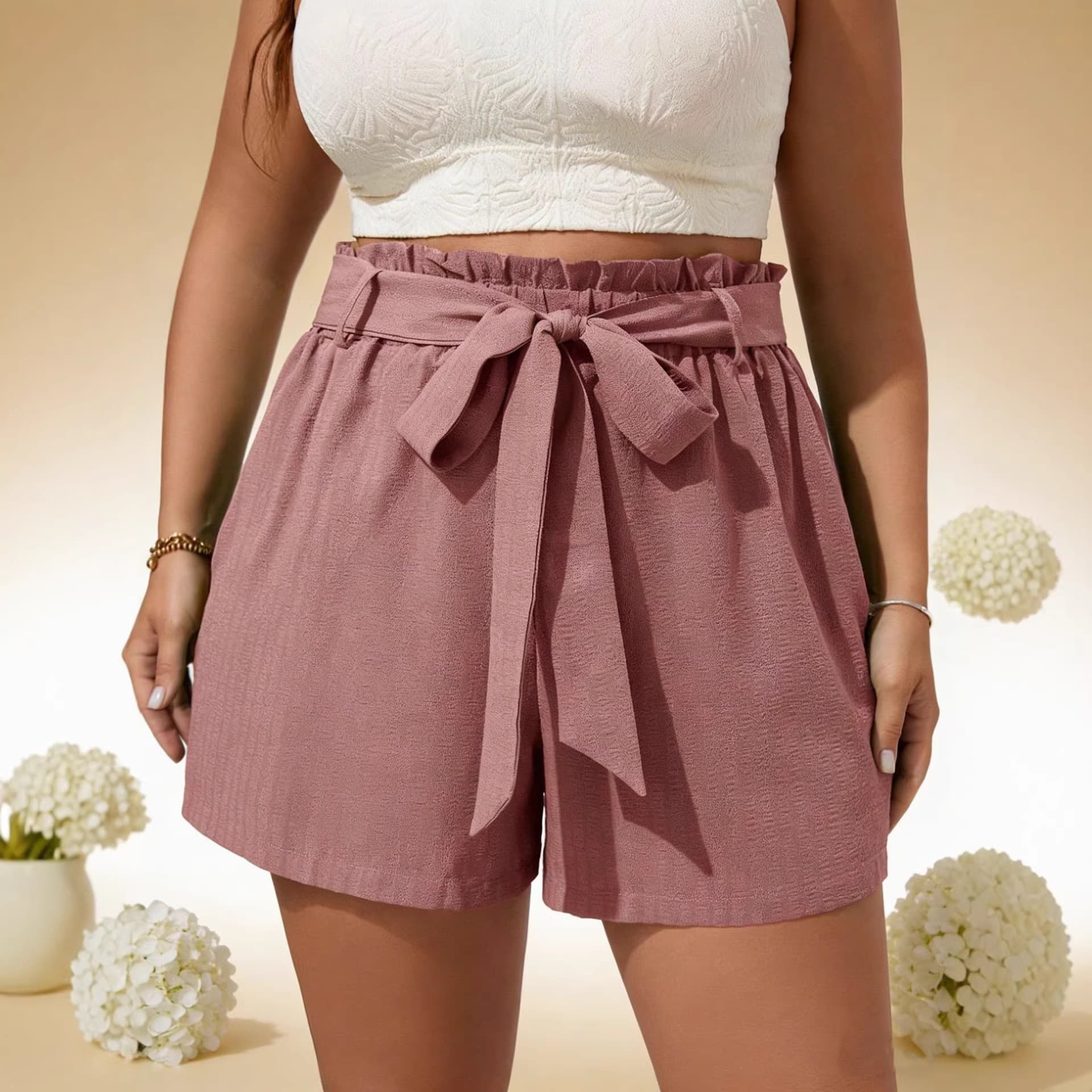 In Stock 2026 EU/US Cross-Border Summer Amazon Plus Size Casual High-Waist Women's Shorts with Belt