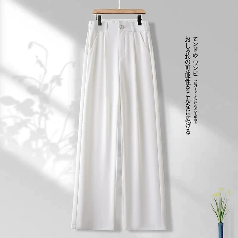 Simple Blazer Wide-Leg Pants for Women 2026 Fall New Ice Silk Long Pants High-Waist Draping Loose Straight Casual Pants