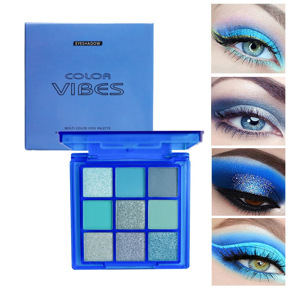 Cross-border Blue Enchantress Nine-Color Eyeshadow Palette Sweat-Proof Quality Klein Blue Cosmetics Export Color Cosmetics Wholesale