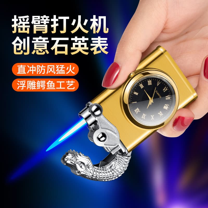 ZB036 Creative Crocodile Dual Flame Watch Lighter Metal Direct-Flame Windproof Refillable Lighter Wholesale