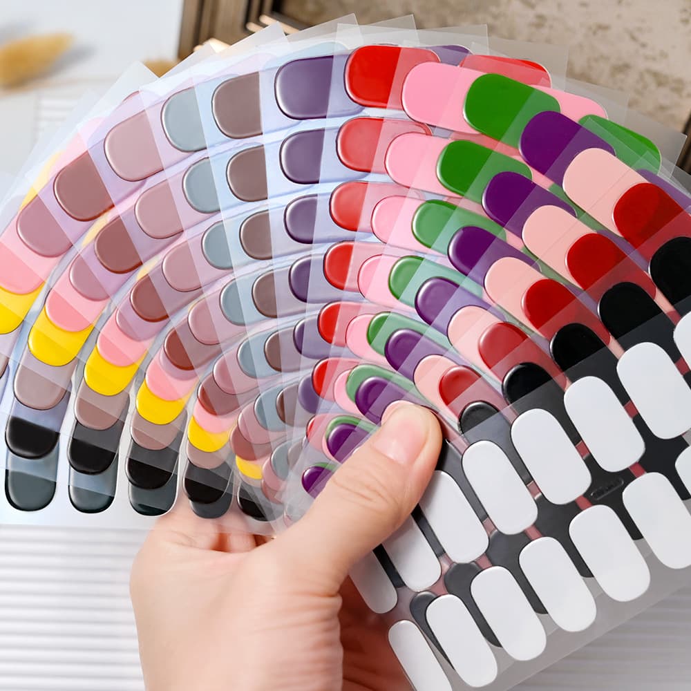 Cross-border baking lamp semi-cured gel nail stickers 16-finger phototherapy lamp semi-cured waterproof solid color gel nail stickers