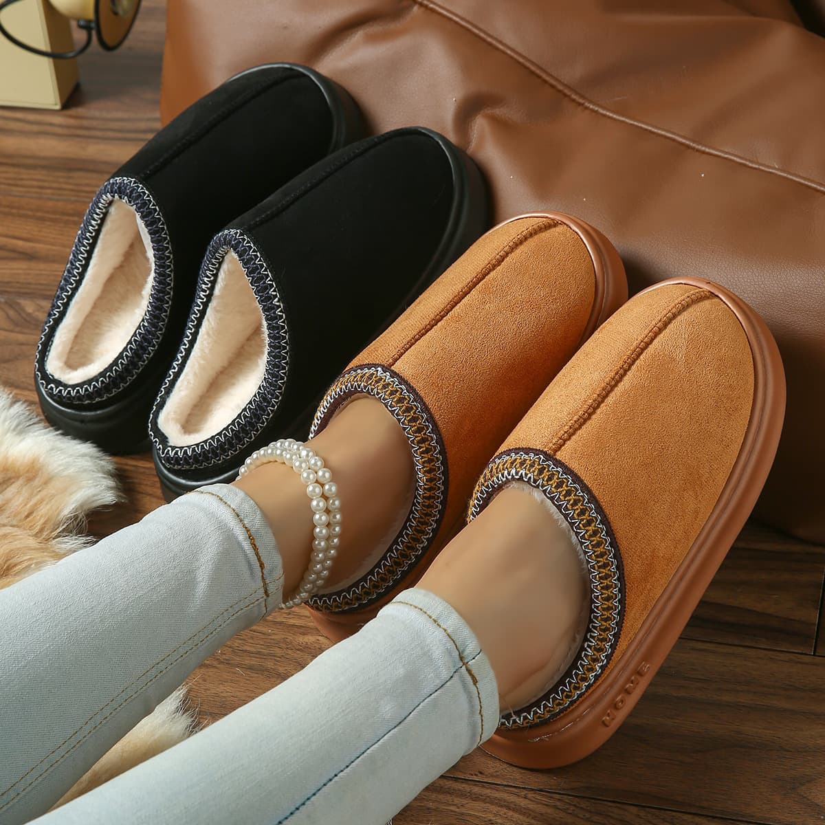 Cross-border European and American Ethnic Style Home Slippers 2026 Winter Cotton Slippers for Men and Women Couples Warm Non-slip Plush Shoes